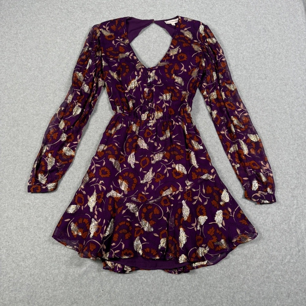 Karina Grimaldi Purple Floral Gold Lurex Mini Dress XS Autumn Wedding Guest
